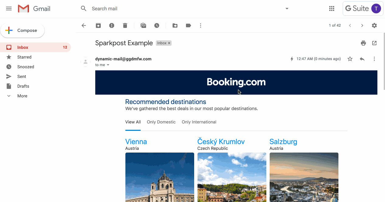 Example of Booking.com AMP-enabled email