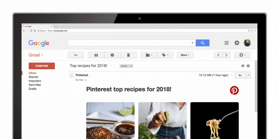 Example of Pinterest AMP-enabled email