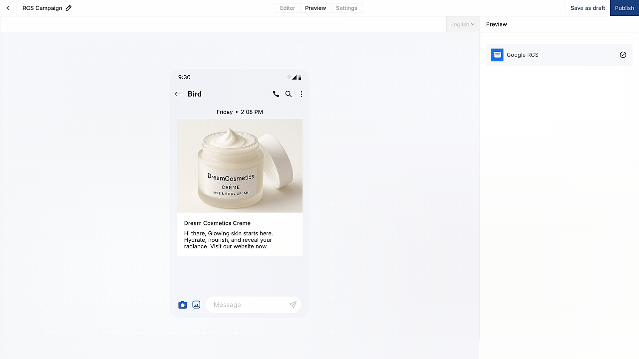 RCS campaign interface.
