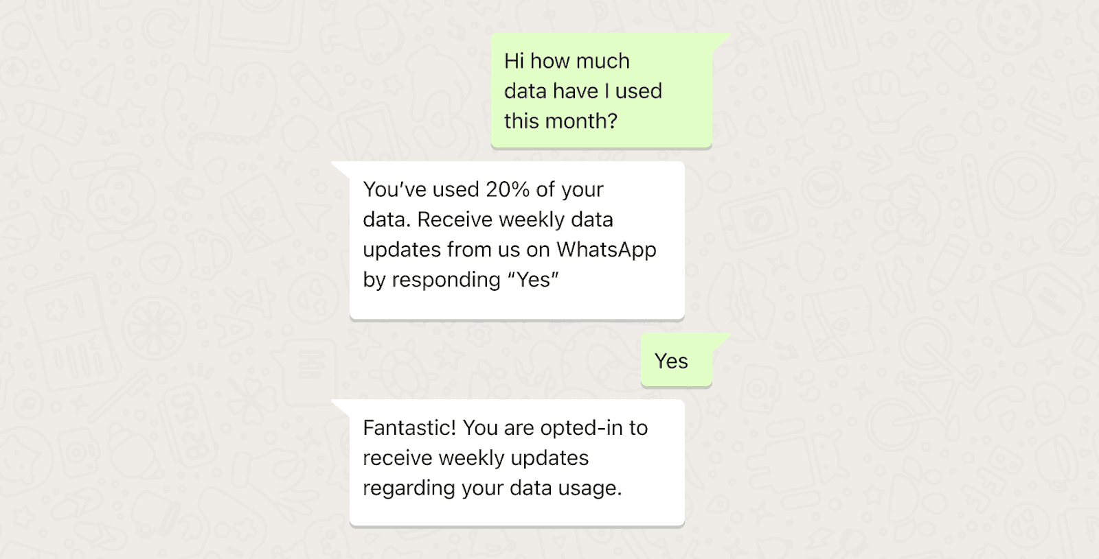 WhatsApp conversation between customer and business asking the customer if they would like to opt-in