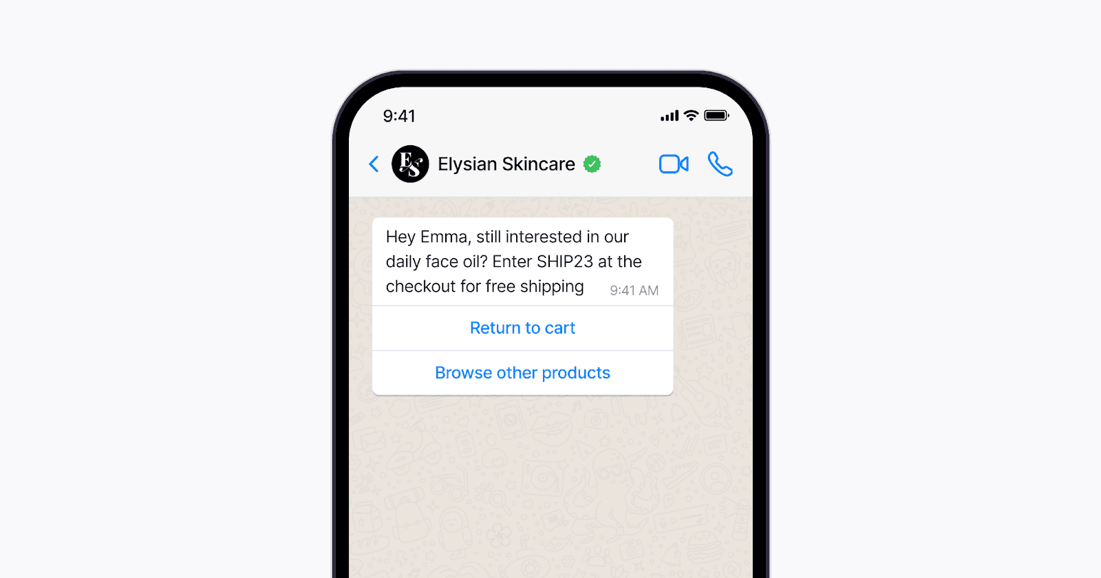 WhatsApp conversation, offering free shipping on a daily  purchase.