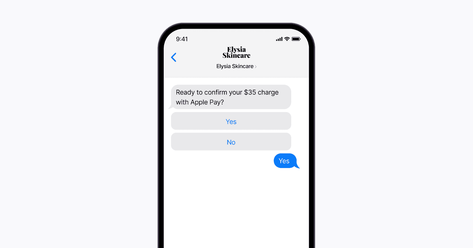 Displays a message confirming a charge with Apple Pay.