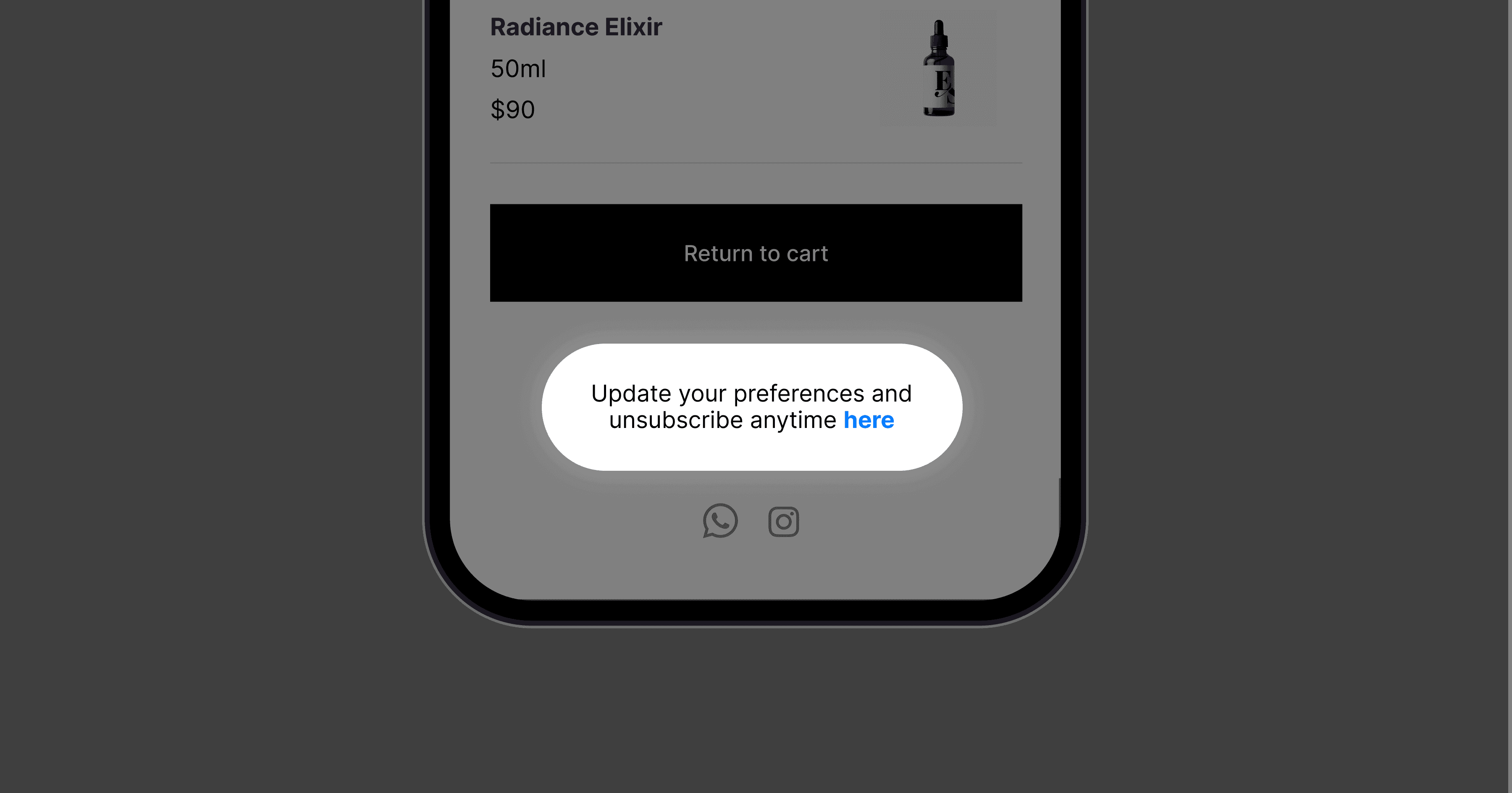 Mobile displaying a shopping cart interface.