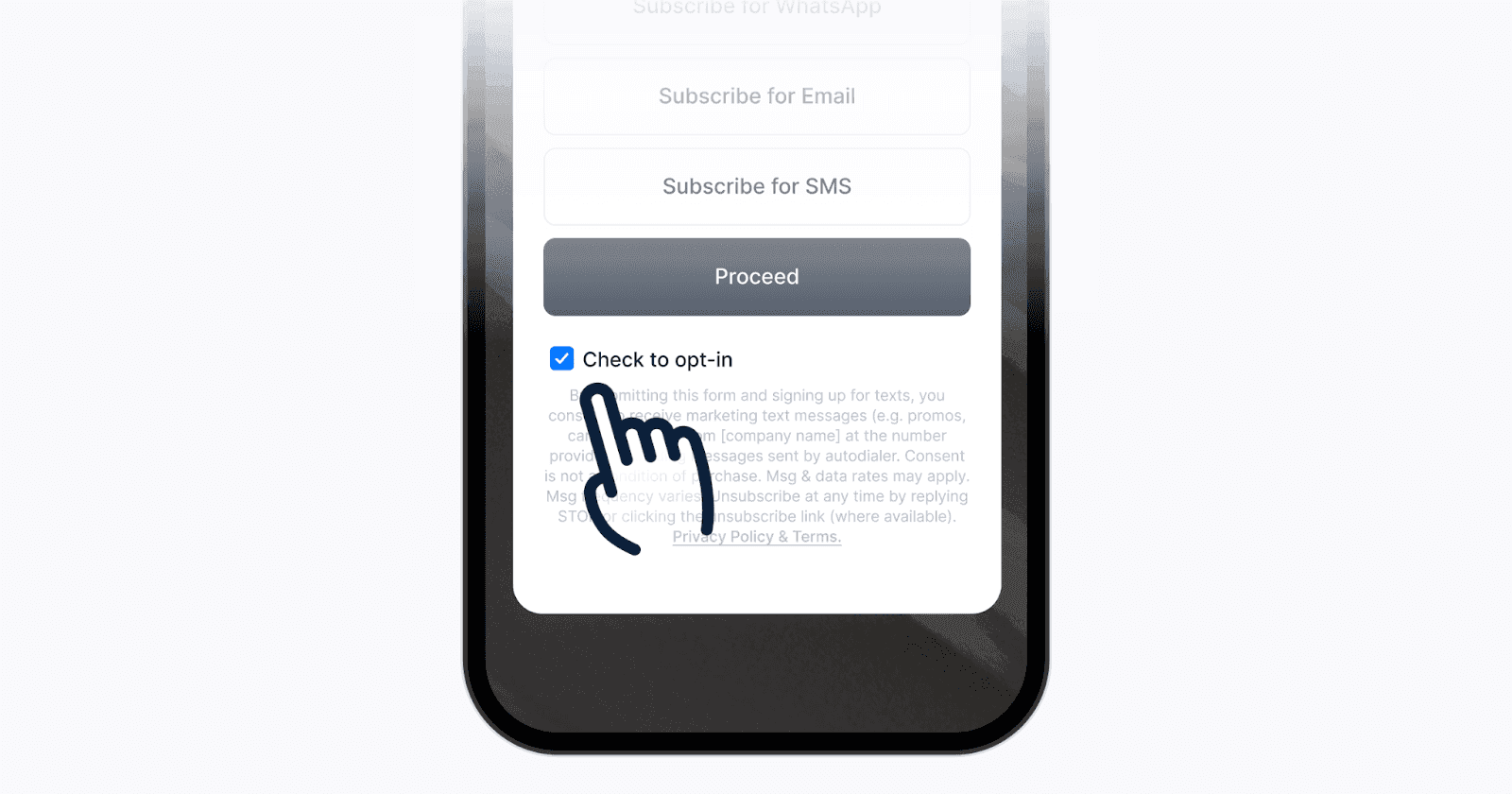 Illustrating a subscription or consent process.