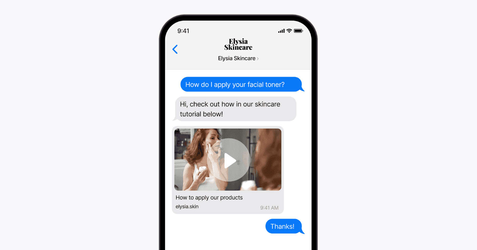 Text conversation about skincare.