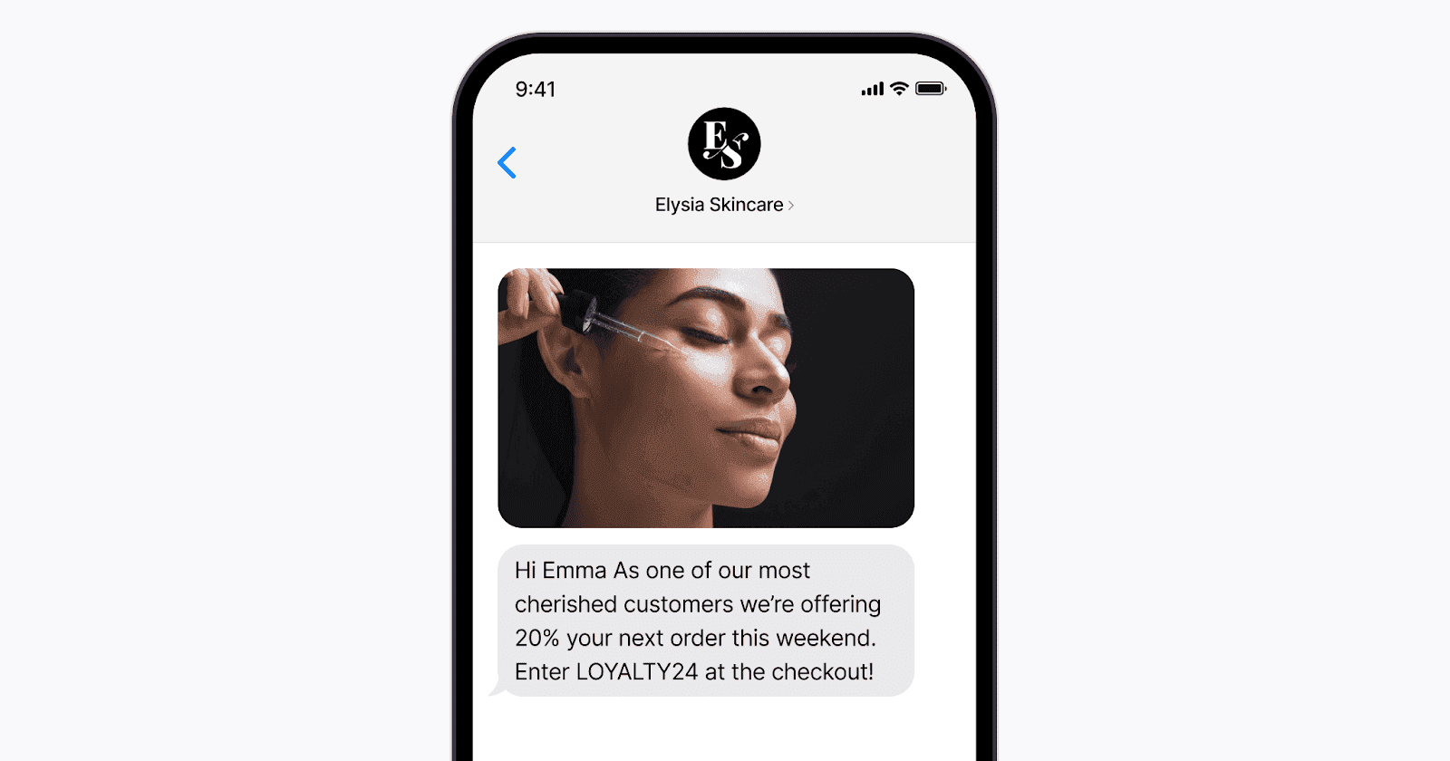 Text message offering a 20%.