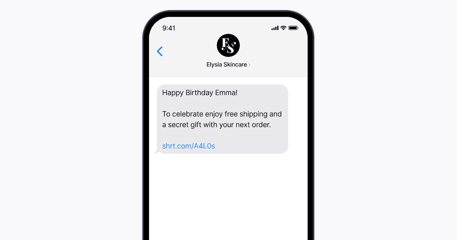 Message offering free shipping and a secret gift for a birthday celebration, with a link included.