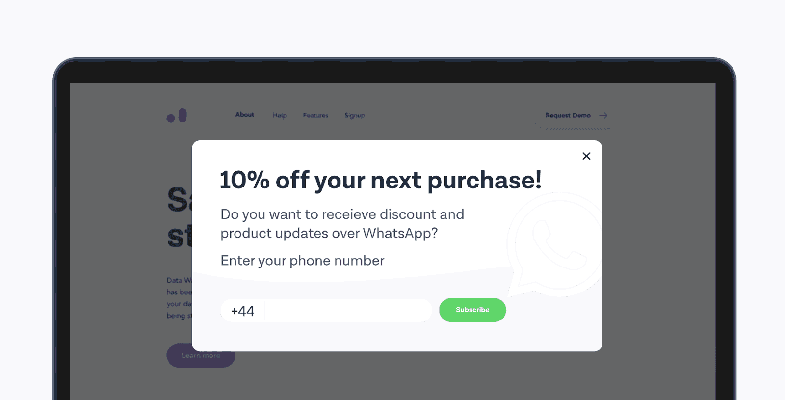 pop-up on landing page asking for whatsapp opt-ins