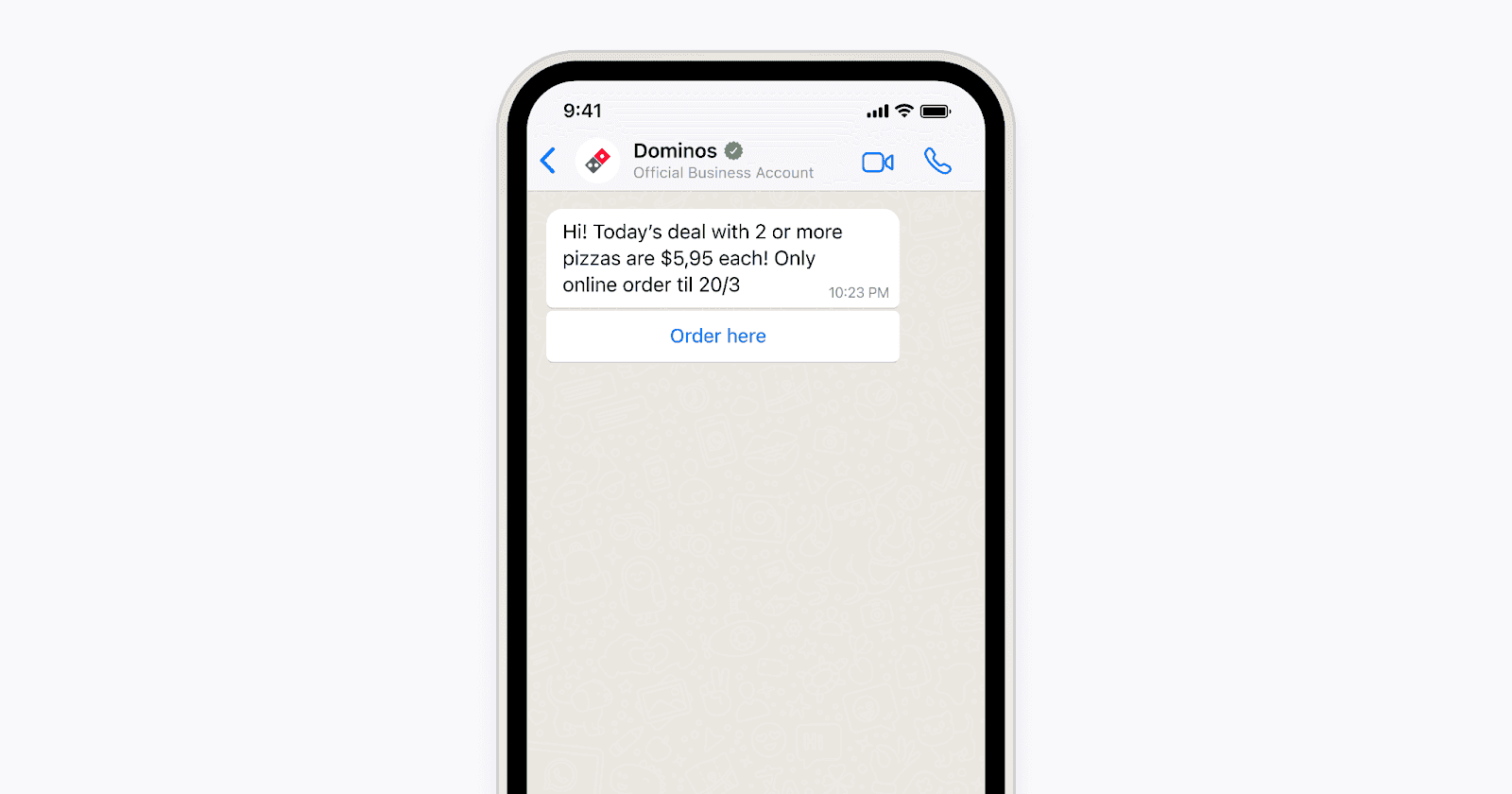 Text message offering a deal on pizzas.