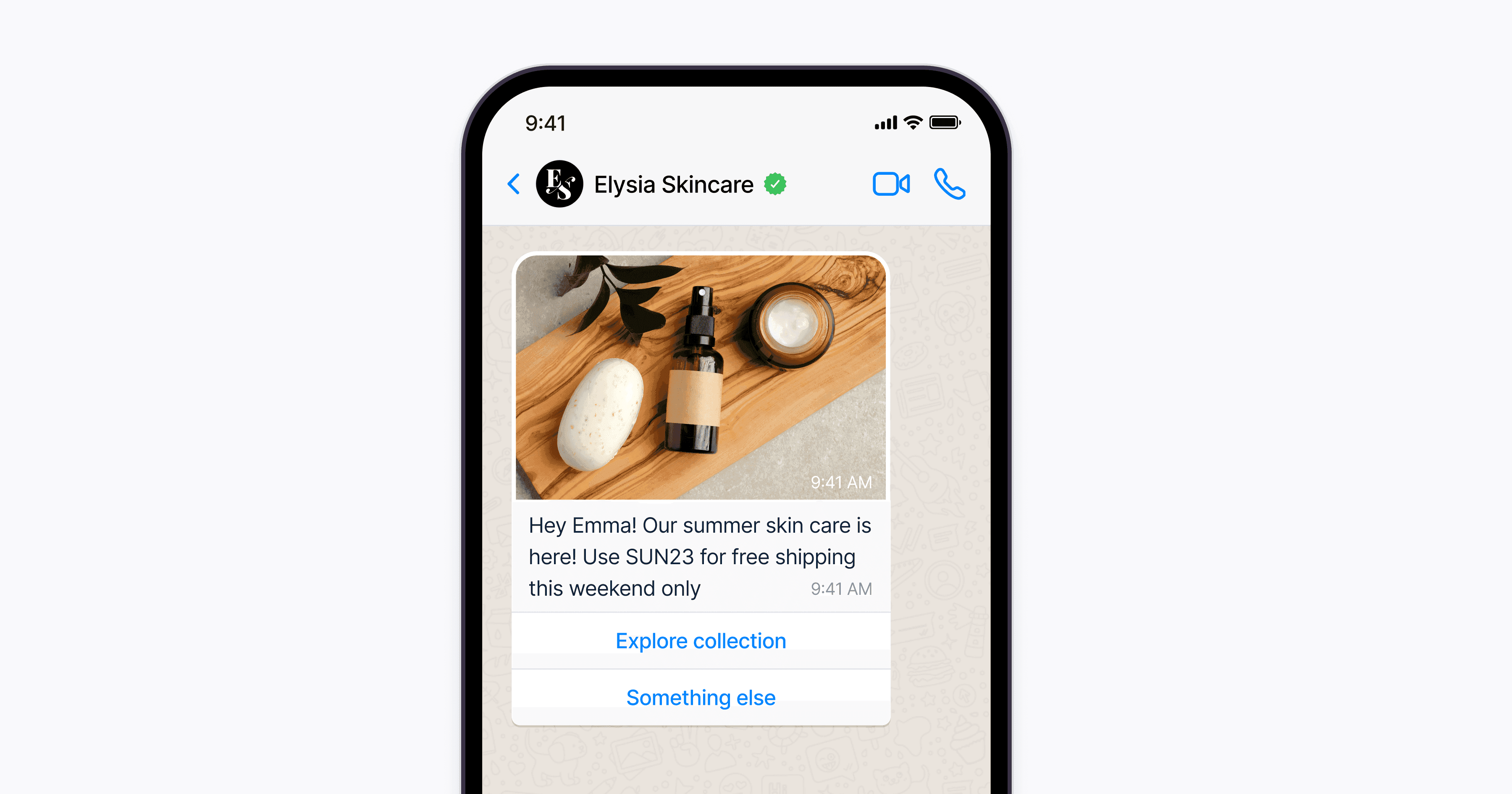 Chat message alongside a special offer for free shipping.