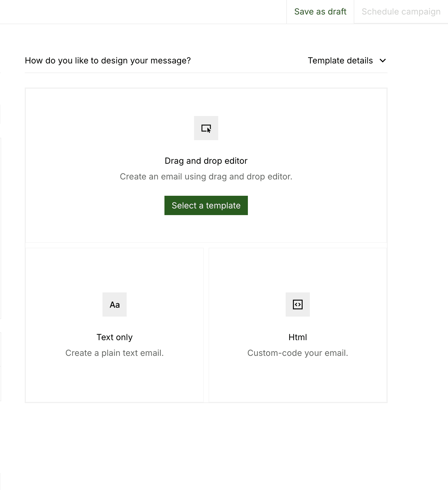 Email campaign editor interface.