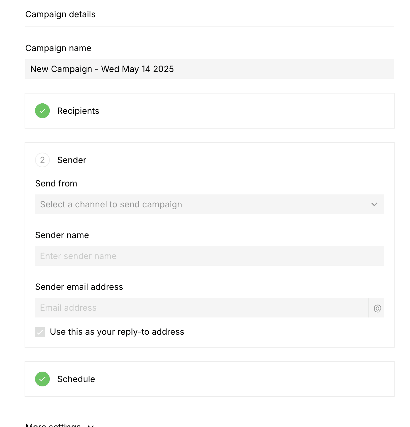 Email campaign setup.