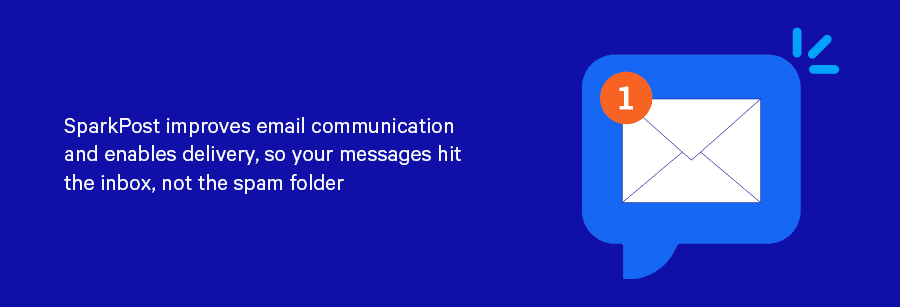 Promotional banner for SparkPost email delivery service with text explaining how it improves email deliverability to ensure messages reach inboxes rather than spam folders.