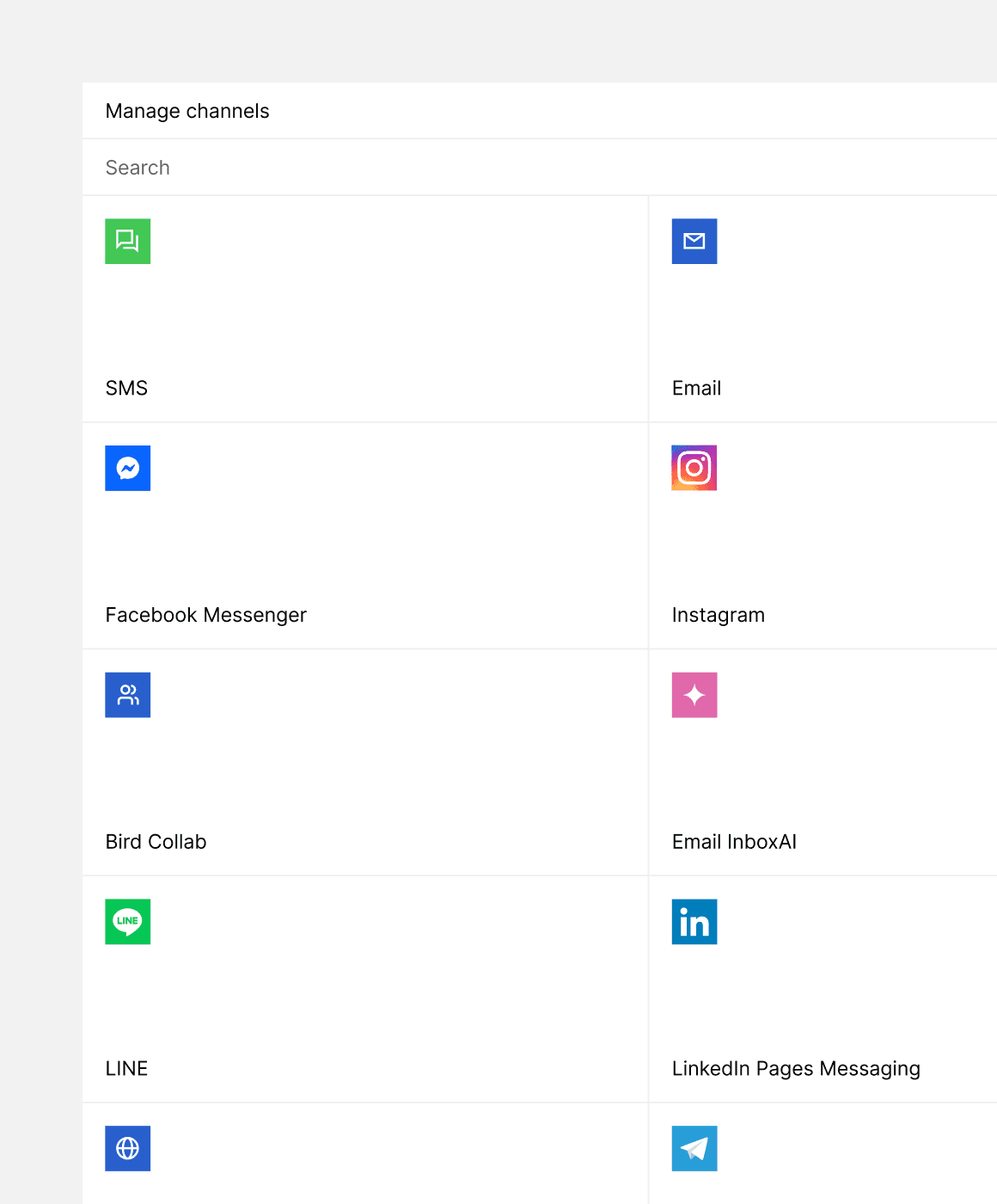 Various communication channel icons, including SMS, Email, Facebook Messenger, Instagram, LINE, WhatsApp, and more, illustrating a comprehensive omnichannel platform.