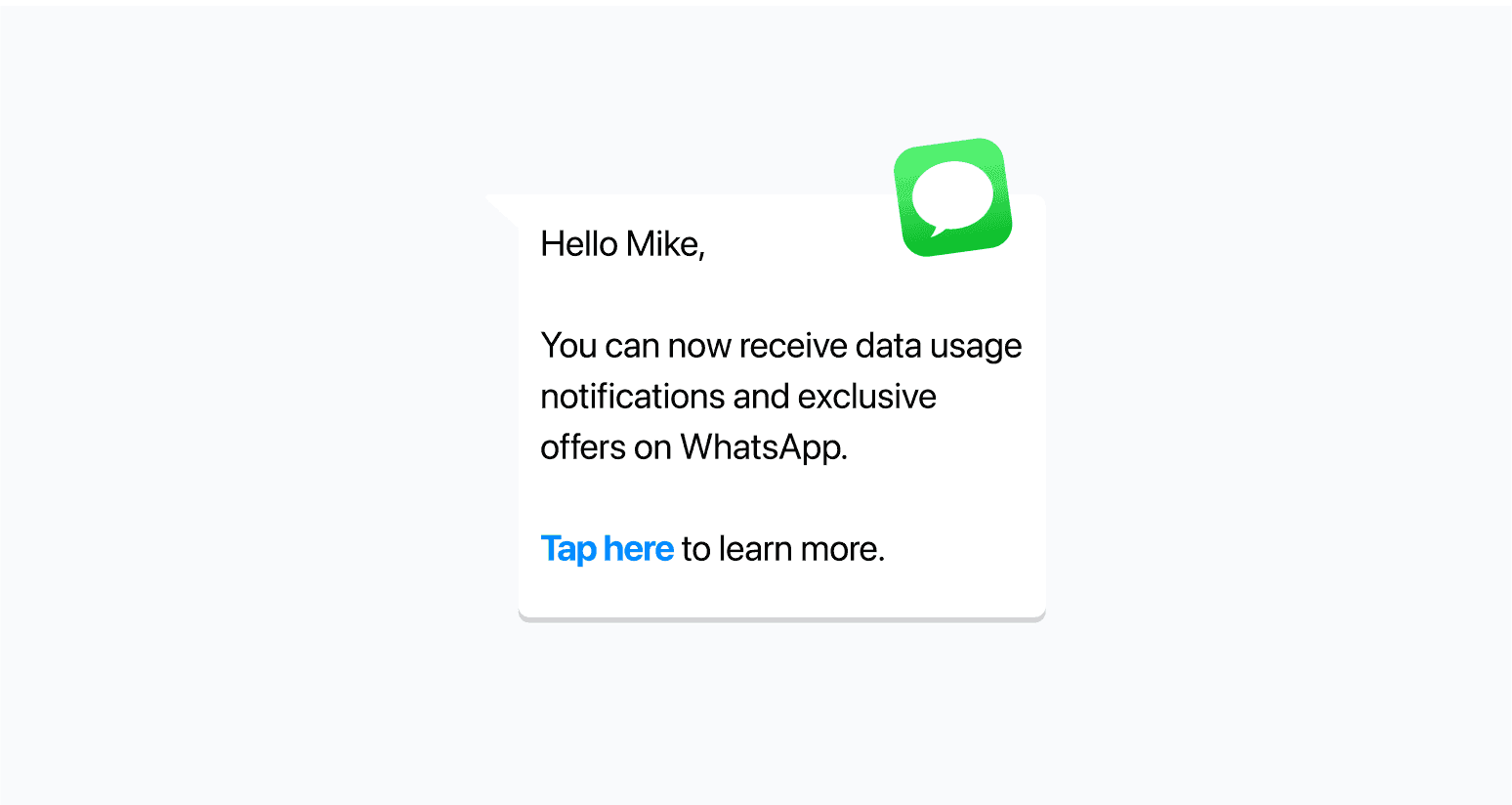 SMS message to user asking them to opt-in to whatsapp marketing messages