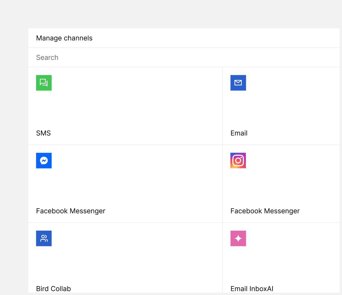 Icons for messaging and email apps: WhatsApp, Email, SMS and Messenger
