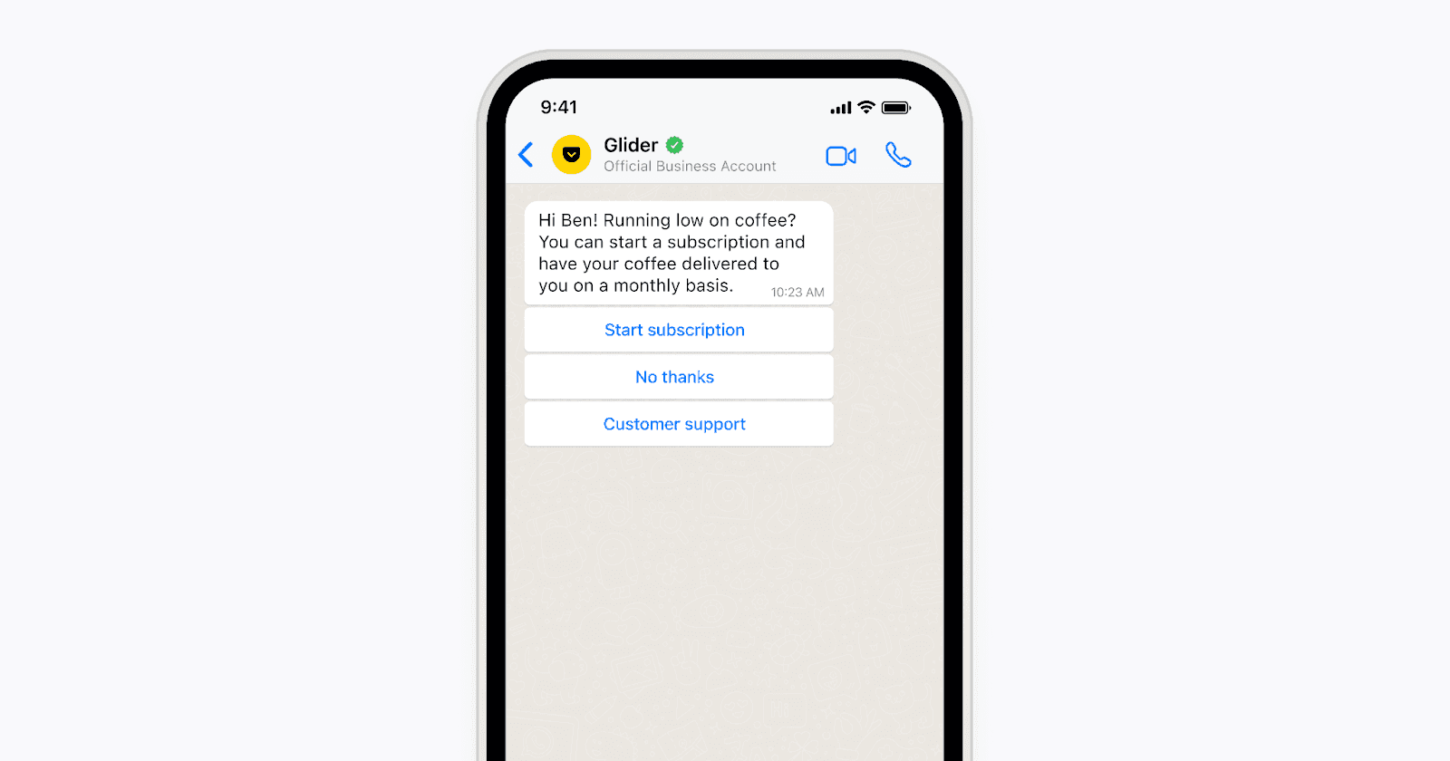 Message about starting a subscription for monthly coffee delivery.