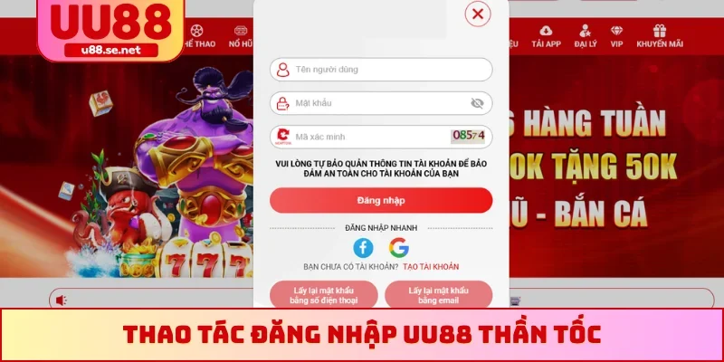 Thao tác đăng nhập UU88 thần tốc